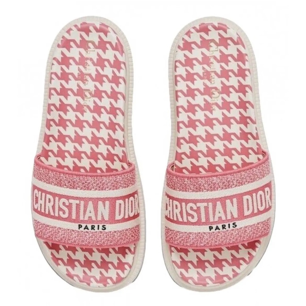 🌸Dior Dway Pink White Leather Slides Flat Mules🌸